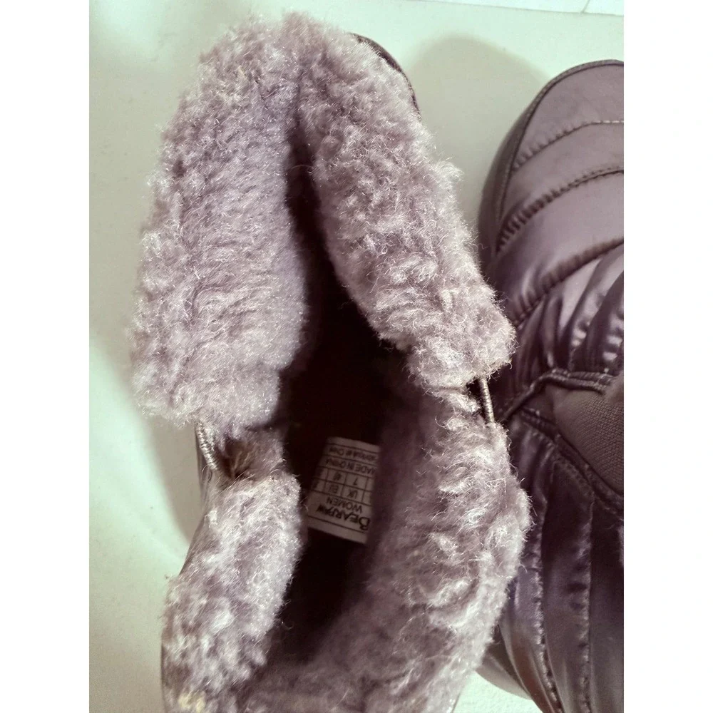 Bearpaw Women Grey Metallic Puffer Ankle Boots Faux Fur Lined Winter Size 9